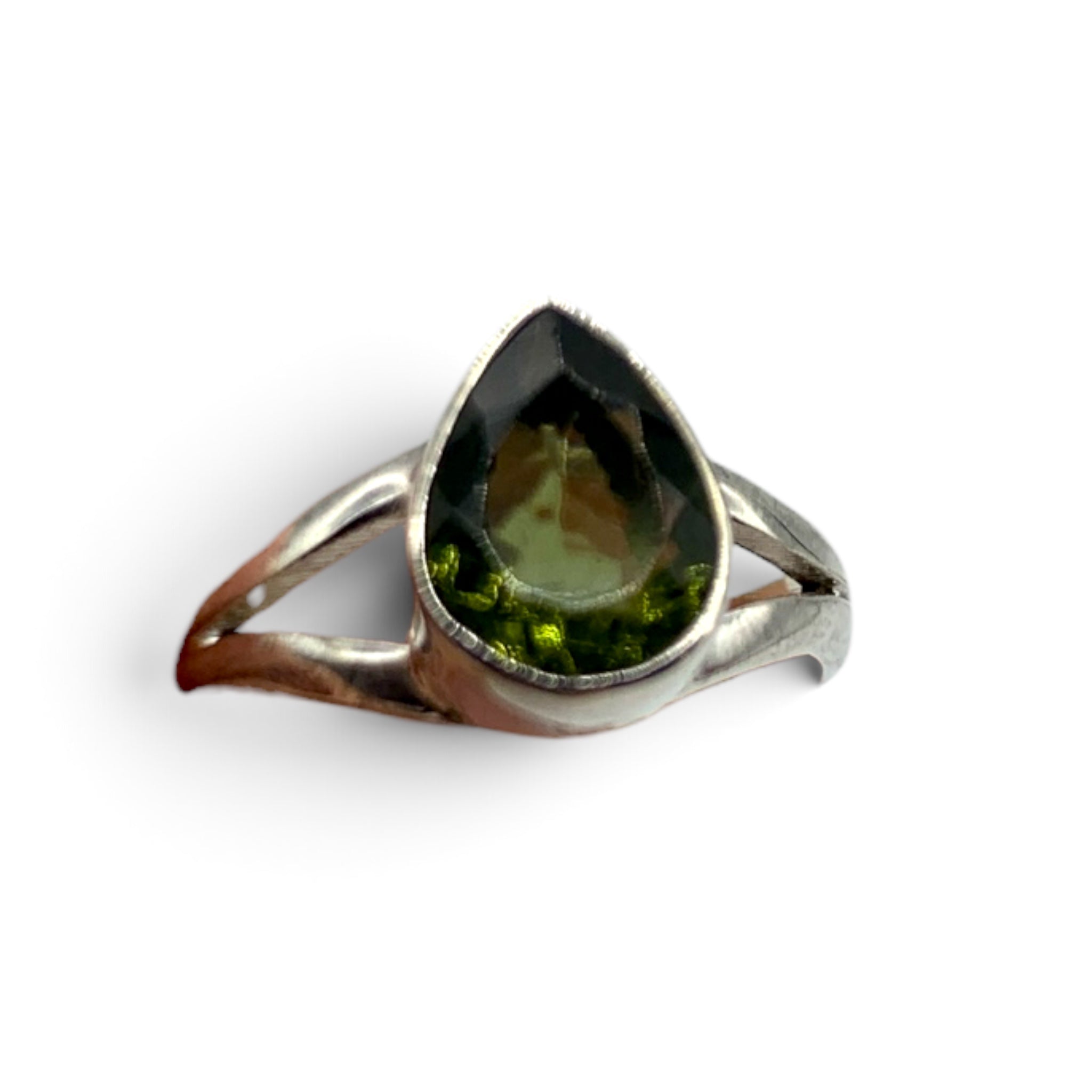 Ring - Moldavite Faceted Teardrop Sz 9